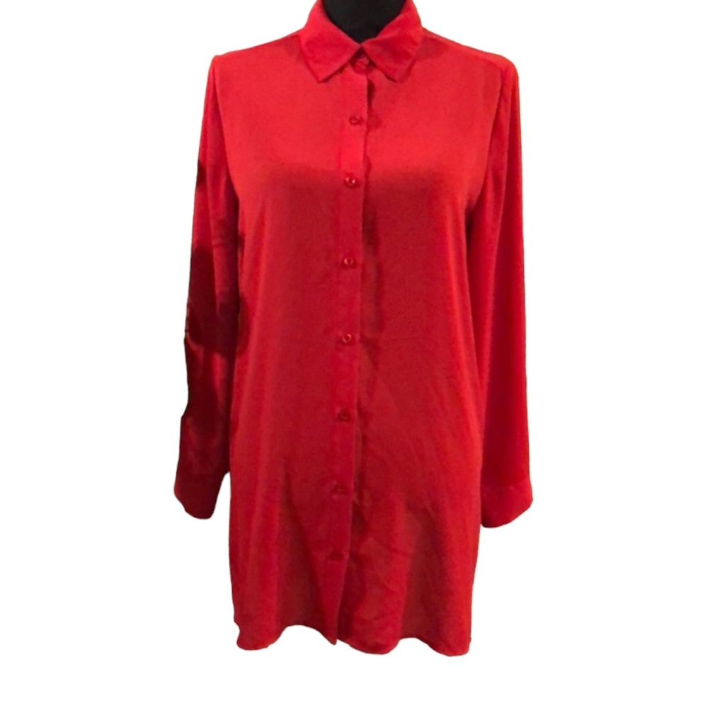 CHICO’S LONG SLEEVE LIGHTWEIGHT OVERSIZED BUTTON DOWN SHIRT RED CHICOS SIZE 0 XS